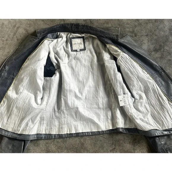 Y2K Vintage On Stage Denmark Leather  Jacket Moto Zip Fitted Biker Style Rare - Picture 9 of 14